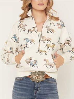 SHYANNE WOMEN'S HORSE PRINT 1/2 ZIP FLEECE PULLOVER